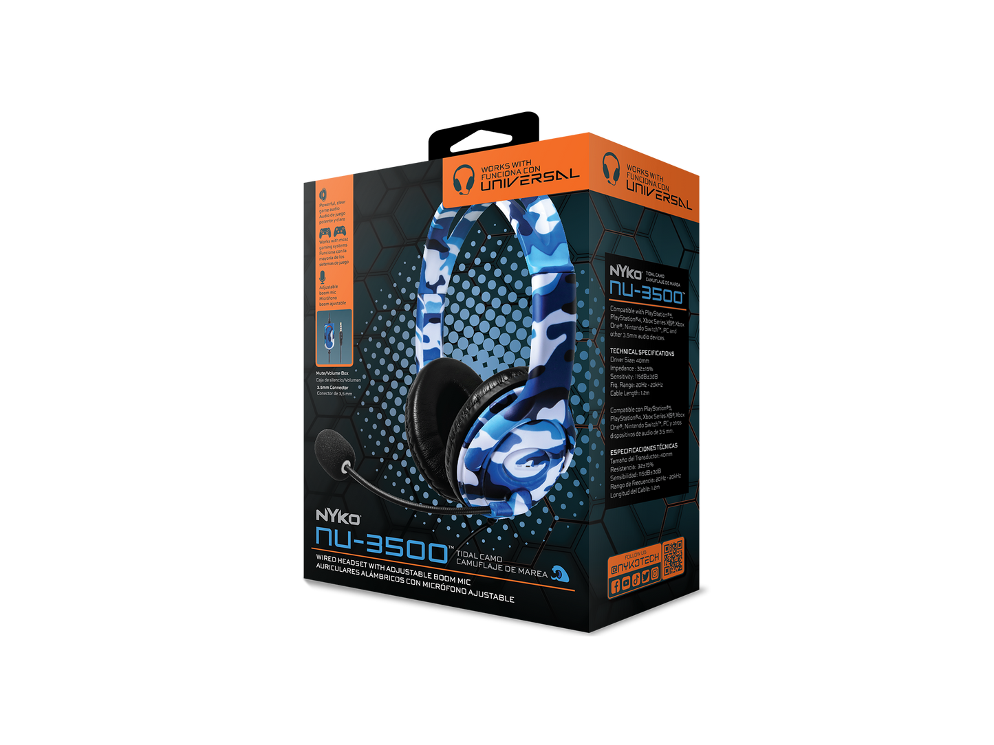 NU-3500 - Tidal - Wired Universal Gaming Headset - Blue Camo