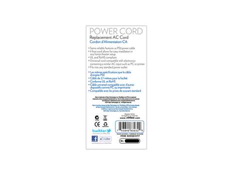 Power Cord for PS3 - box back
